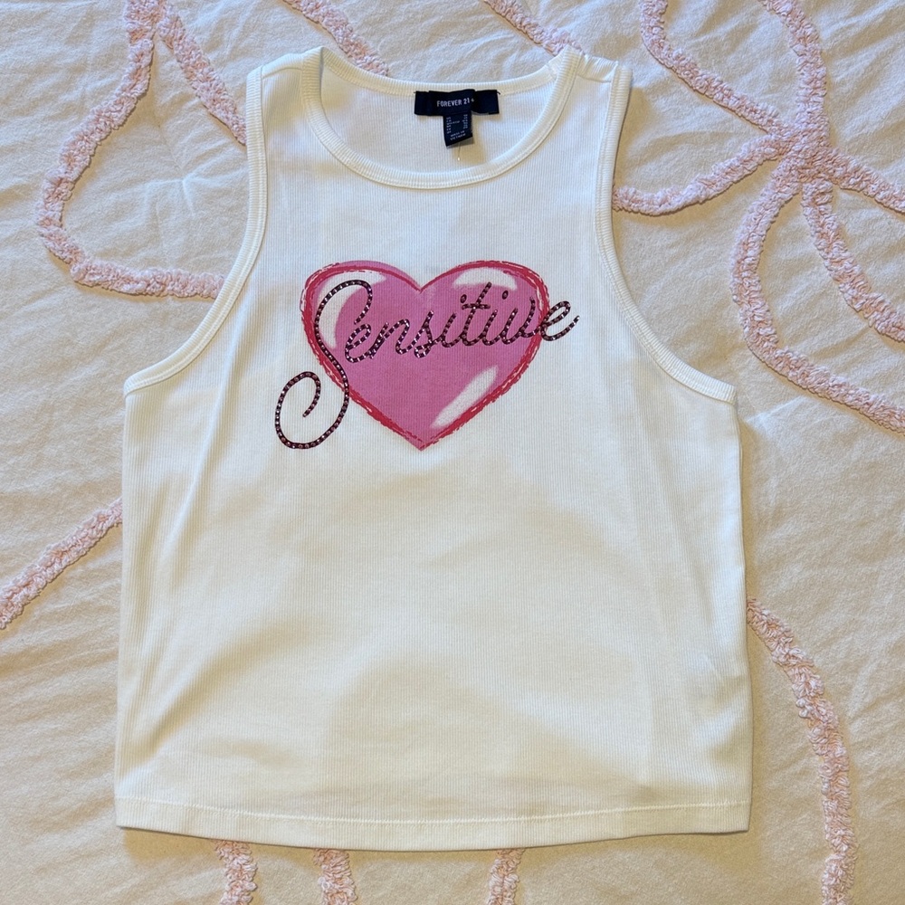 Forever 21 “Sensitive” Tank Top - White and Pink